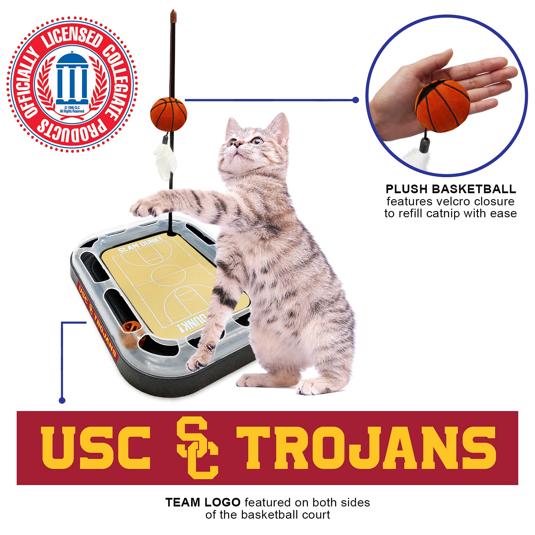 Cats Scratcher Ncaa Usc Trojans Basketball Court Cat Scratcher Toy With Catnip Filled Plush Basketball Toy & Feather Cat Toy Han